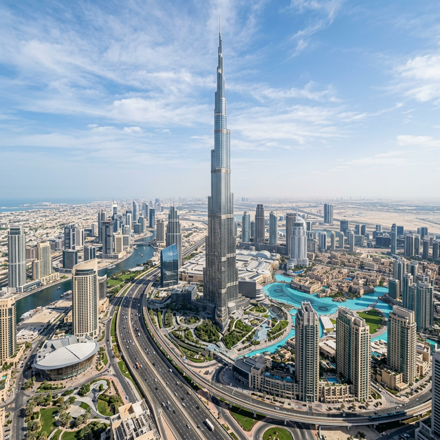 The Burj Khalifa skyscraper towering over Dubai